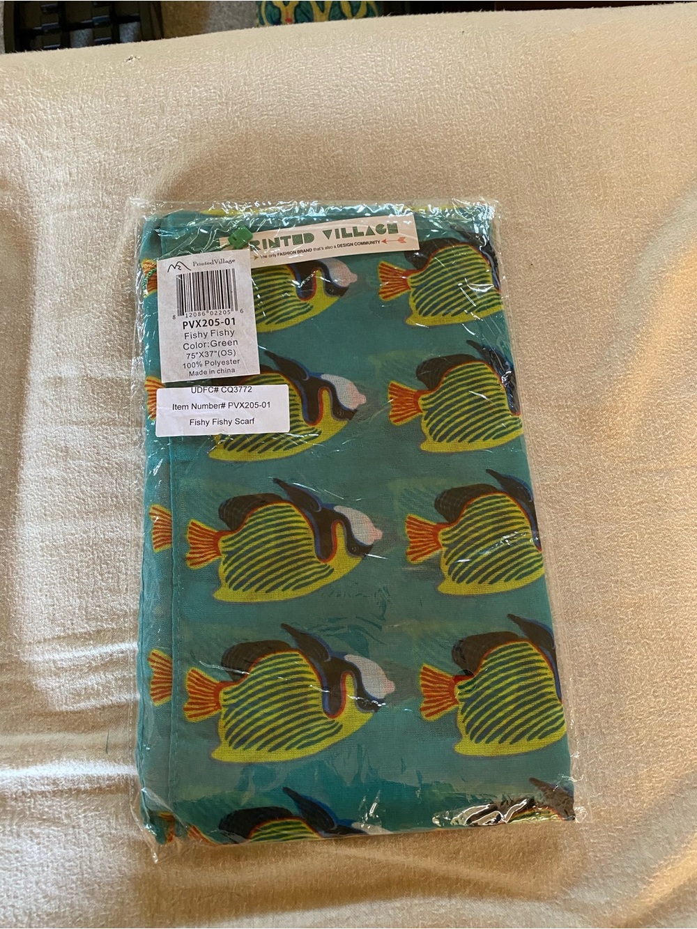 Printed Village Fishy Fishy Teal Green Scarf